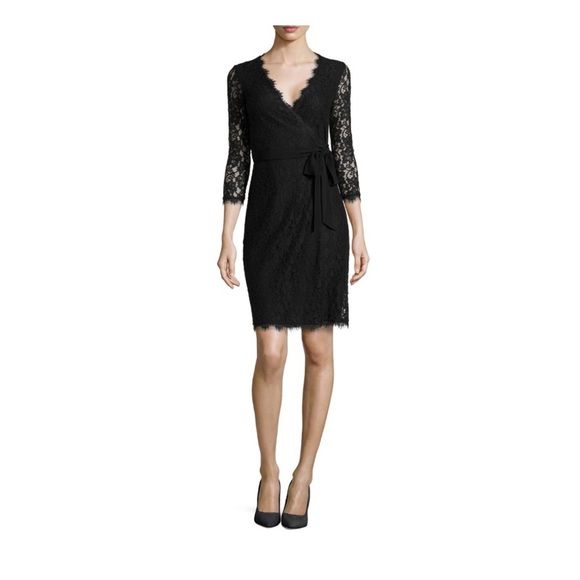 Diane Von Furstenberg Black Lace wrap Dress size 2 - Picture 1 of 10